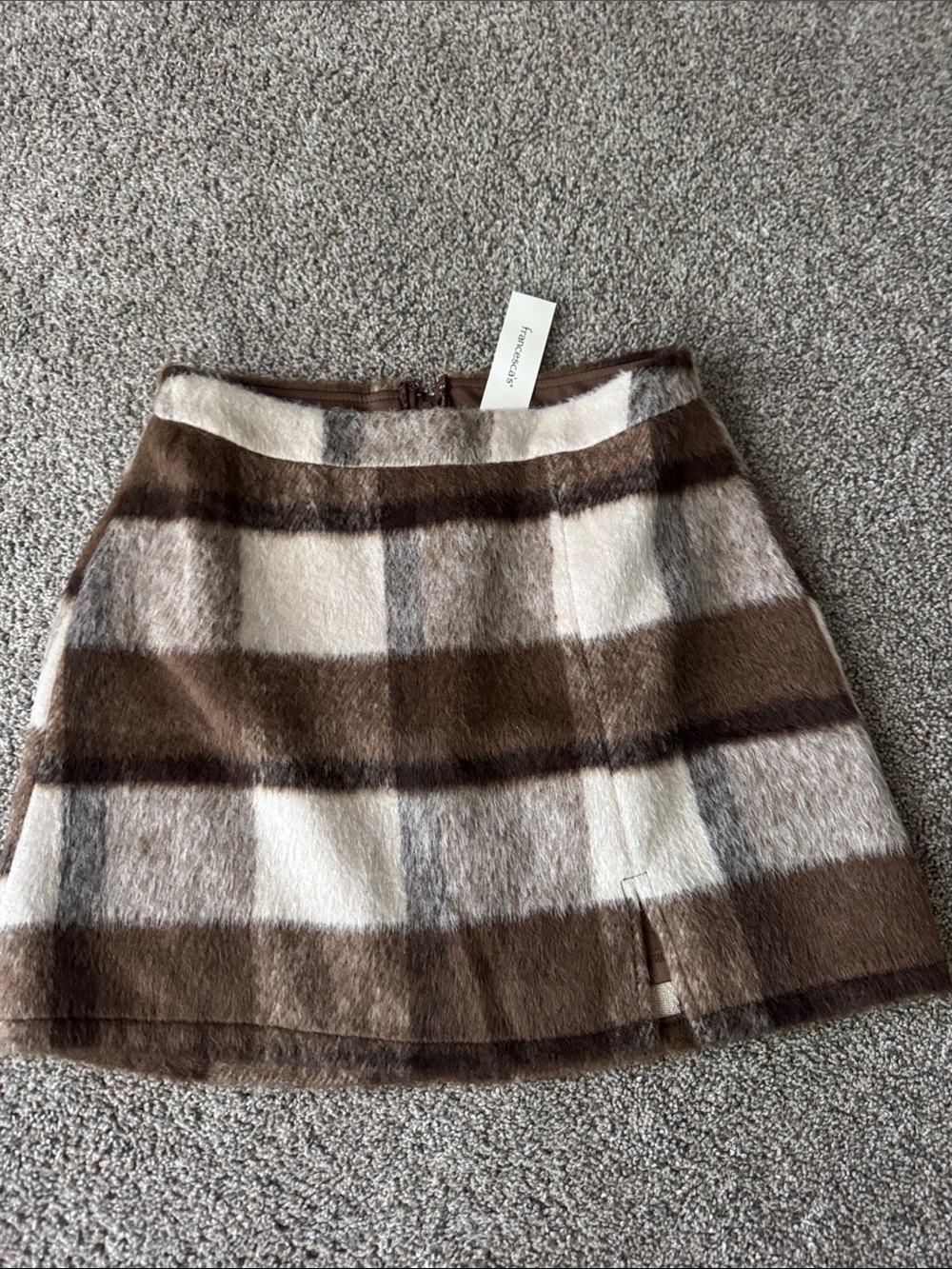 Francesca's Collections Brown and Cream Plaid Mini Skirt